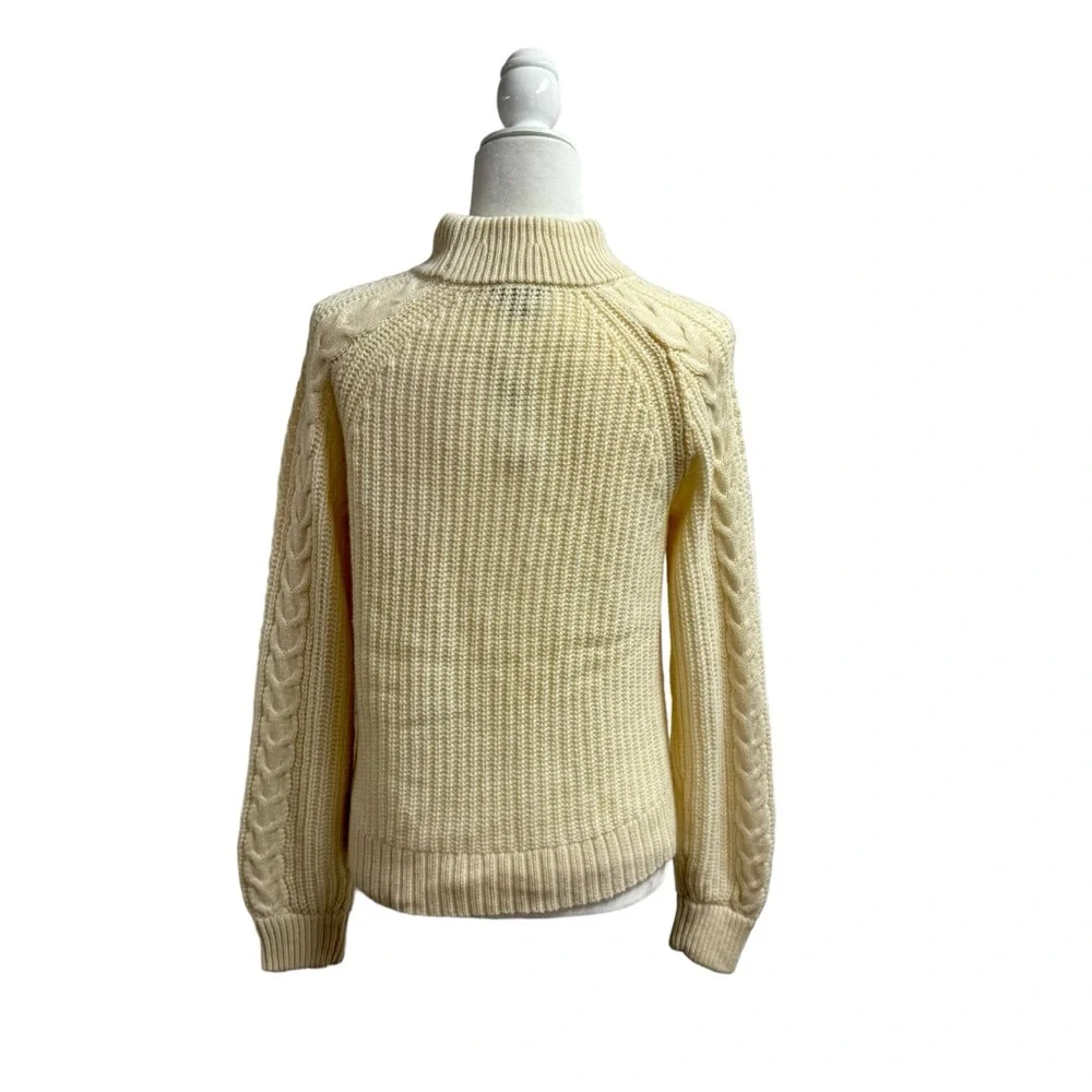 NEW J. Crew Pom-Pom Cable-Knit Pullover Crew Neck Sweater Natural Cream Small